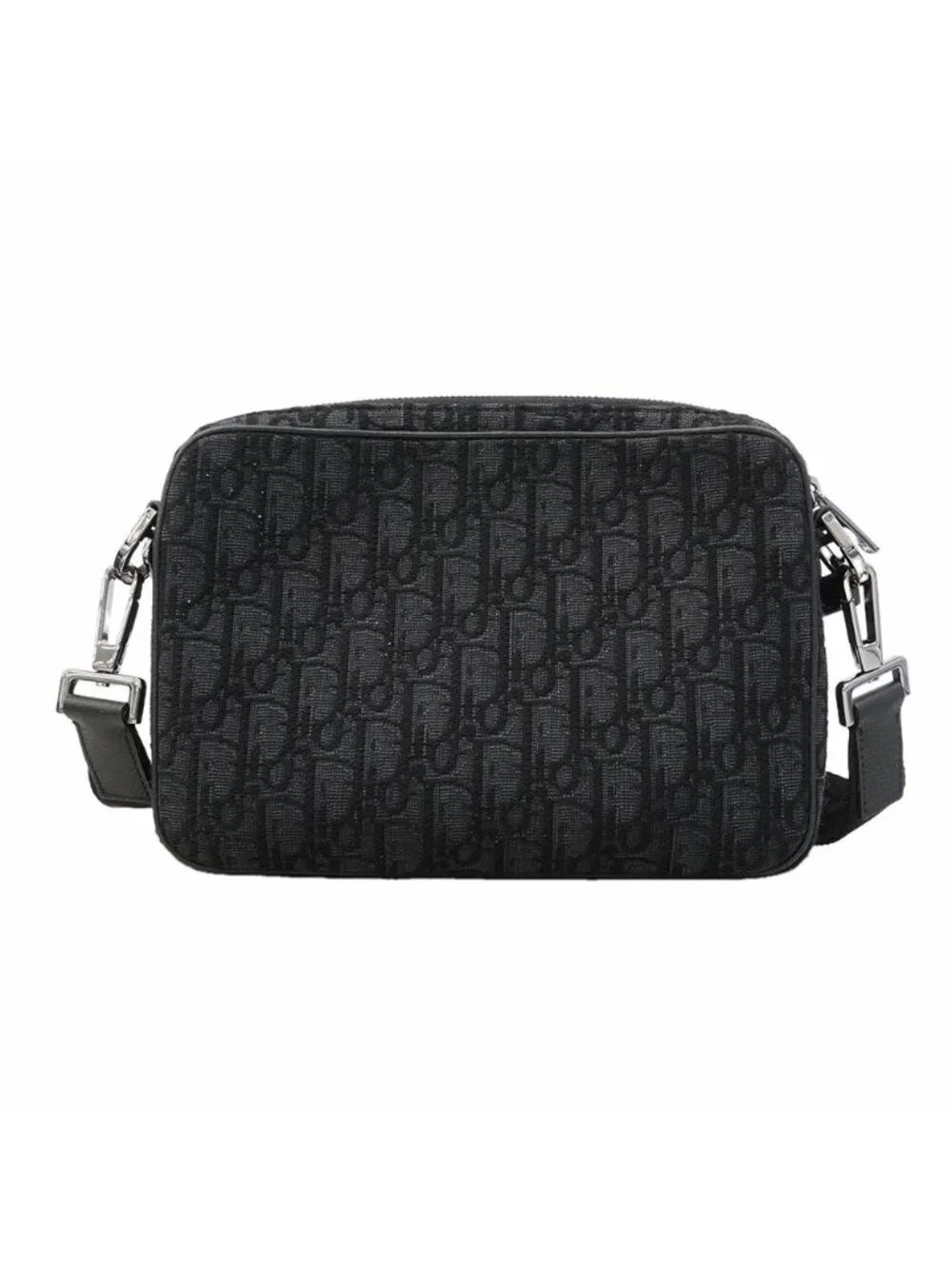Dior Shoulder Bag Oblique Saddle Canvas Black Silver